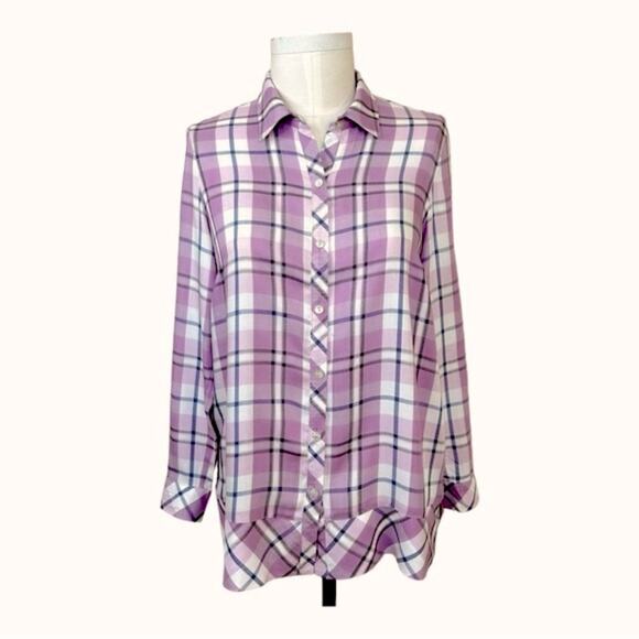 J.Jill Women’s Size MP Purple Plaid Rayon Button Down Shirt - Picture 1 of 13